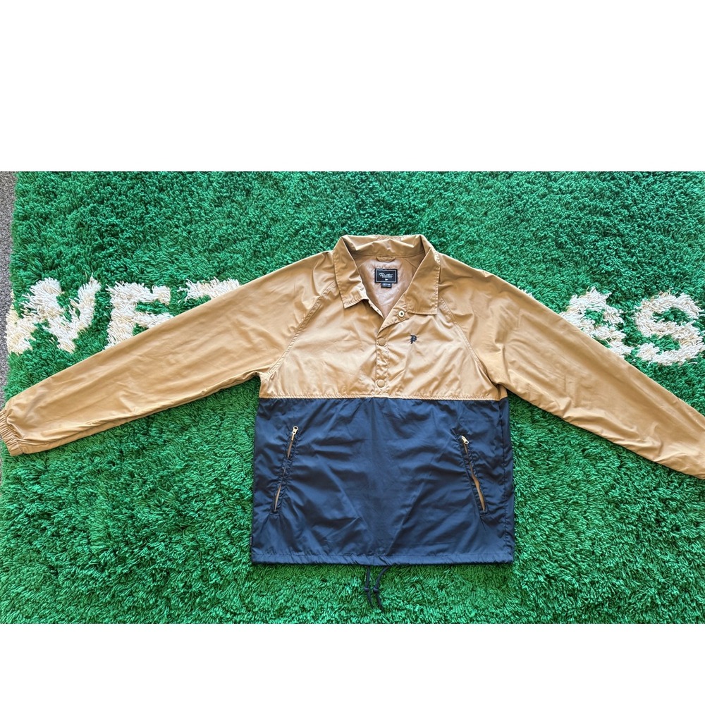 Primitive Coaches Jacket Medium Tan Navy Blue Excellent Colorblock Windbreaker
